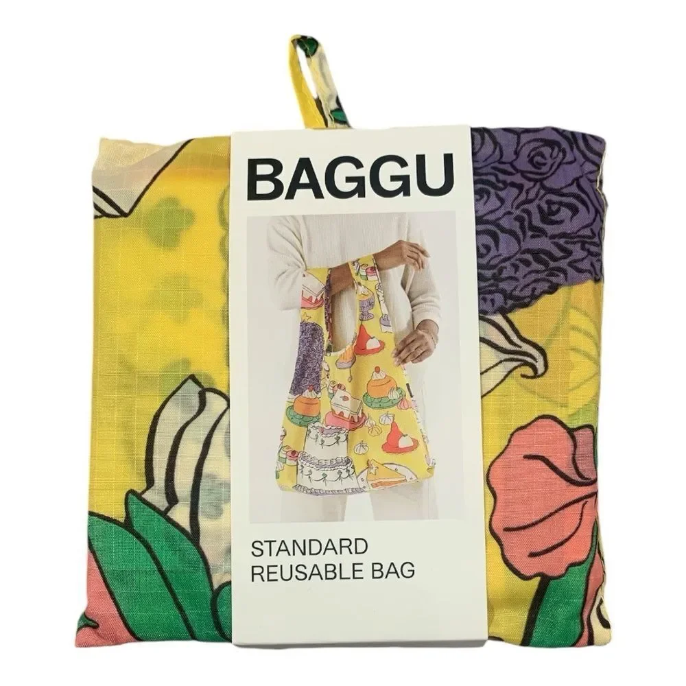 Baggu Standard Patisserie Print Recycled Ripstop Nylon Reusable Tote Bag